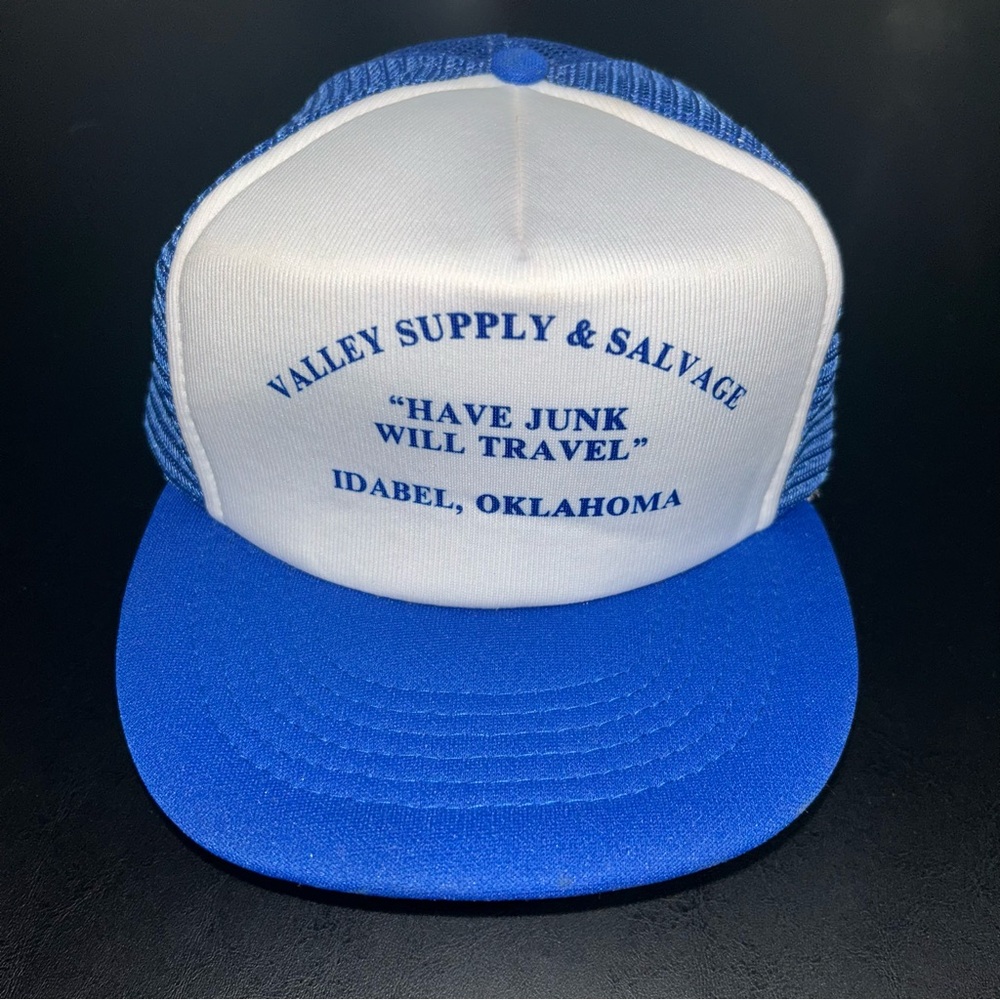 Vintage Kap II Logo Blue mesh trucker hat cap Junk Supply & Salvage Oklahoma